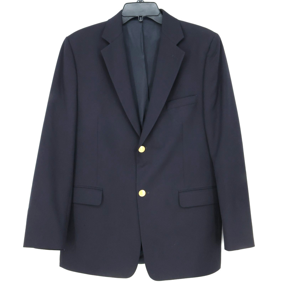 Lord and Taylor Sport Coat Boys 20 R Navy Blue Wool Blend Lined Blazer Jacket